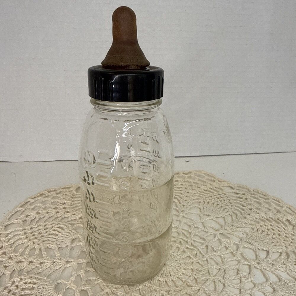 Vintage Enfamil Glass Baby Bottle 8 Ounce Acre On Lid & Nipple